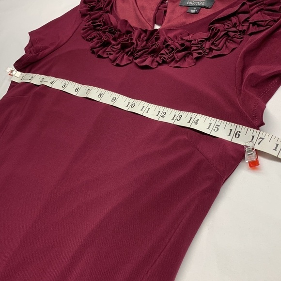 Dress Barn Short Sleeve Dress Neck Ruffle Detail Fully Lined Size 6 Colour Plum - Picture 7 of 12